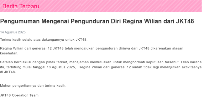 Tanggapan Manajemen JKT48.
